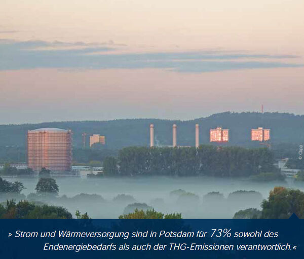 Strom und Wärmeversorgung sind in Potsdam für 73% sowohl des Endenergiebedarfs als auch der THG-Emissionen verantwortlich. © Clipp